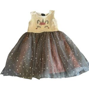 Pink & Violet Cream and Gray Unicorn Kids Dress